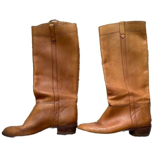 Vintage Endicott Johnson Boots Camel Leather Heeled Tan Knee High 8 M - Picture 1 of 7